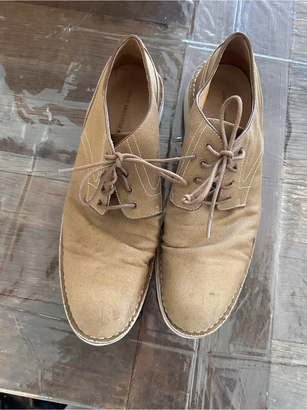 John Varvatos Men’s Tan Canvas Derby Shoes